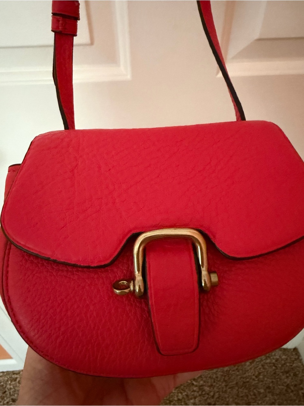 J Crew Red Leather Crossbody Bag with Brass Buckle - Picture 3 of 11